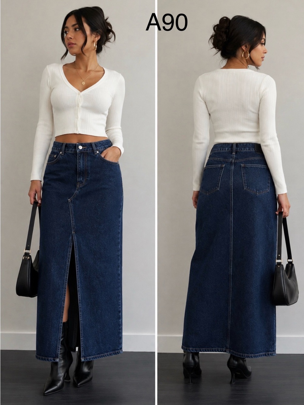 H&M Light Blue Denim Skirt with Contrast Stitching,Size 4